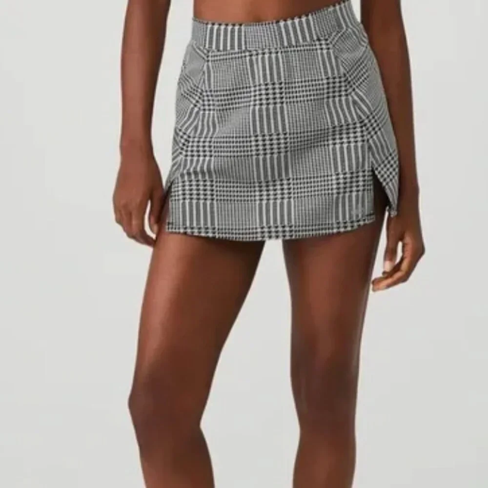 Alo Plaid Black & White Crop Bralette and Skirt Set
